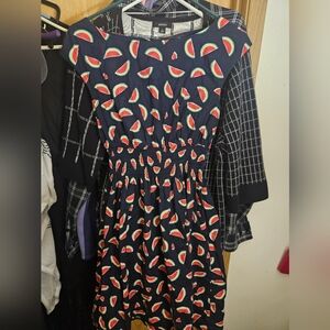 Kate Spade Watermelon All Over Print Navy Blue Dress. Sleeveless. Side Pockets.